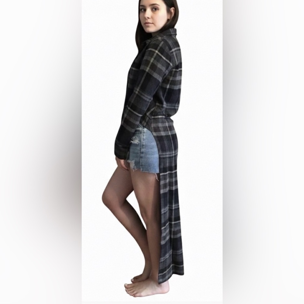 Zara dark blue/green/grey high/low long sleeved dress, checkered, size Small